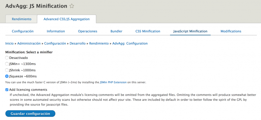 Minificar Javascript con AdvAgg